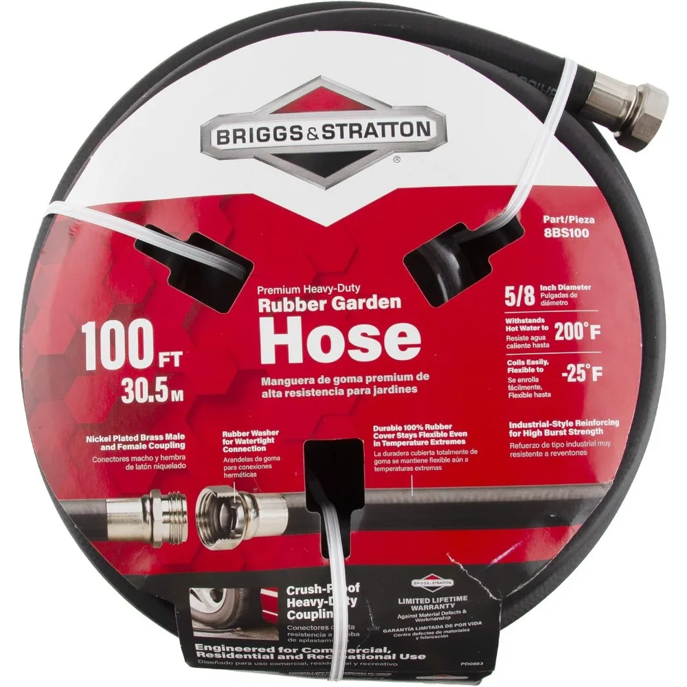 Briggs and Stratton 8BS75 75-Foot Premium Heavy-Duty Rubber Garden Hose, Brass Water Hose Expandable