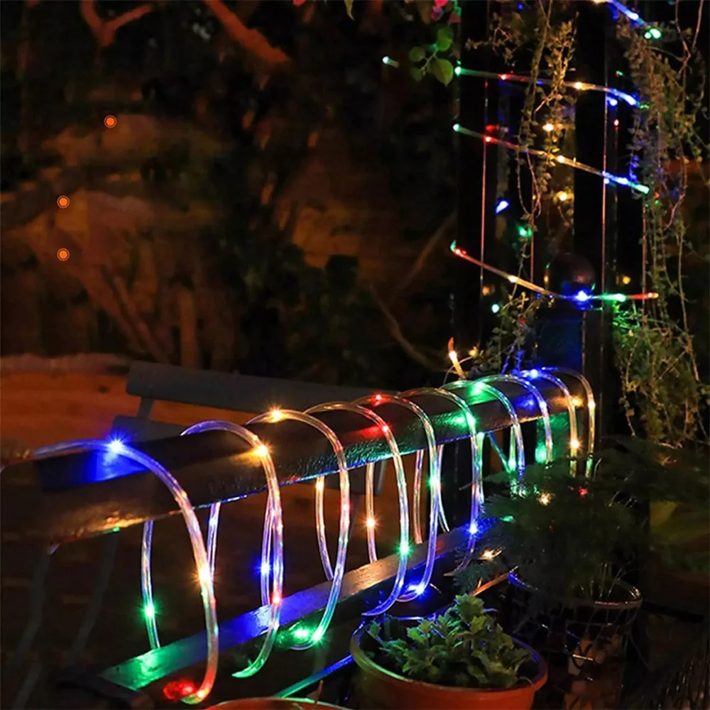 String Lights Solar Tube Rope Fairy Waterproof Remote Control Garland LED Festoon 7/12/22M Outdoor New Year Wedding Xmas Decor