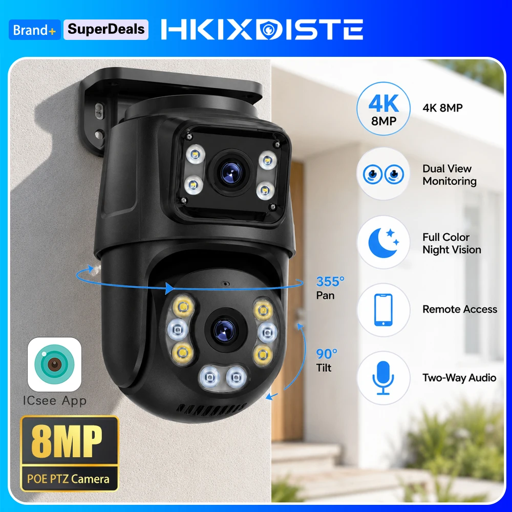 camera-de-securite-ptz-poe-a-double-objectif-4k-8mp-communication-bidirectionnelle-vision-nocturne-couleur-rotation-panoramique-355°-inclinaison-90°-acces-a-distance-camera-ip-cctv-icsee