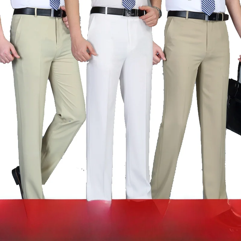 

Non-iron Linen Silk Long Pants Summer Casual High Waist Men's West Pants Loose Fit Busin Casual Straight Leg Trousers