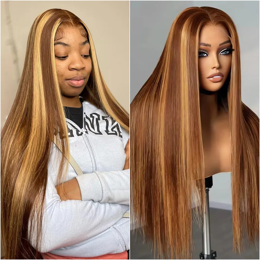 

Парик из натуральных волос 13x4 HD Highlight Straight Lace Front, плотность 220, цвет P4/27 блонд-коричневый, 13x6 бразильские фронтальные парики с кружевной основой, предварительно выщипанные