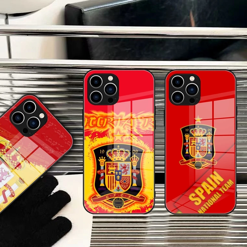 

Spanishs Flag Phone Case Tempered Glass For IPhone 14 15 11 12 Pro 8 7 14 Plus 13 Pro MAX XR iphone 15 Covers