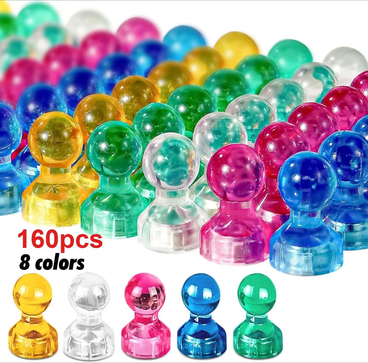 Fridge Magnets 160Pack Strong Refrigerator Magnets for Whiteboard Magnetic Push Pins for Dry Erase Board Kitchen Office 8 Colors
