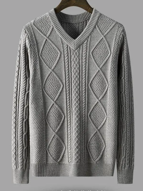 

Men's Autumn Winter Knitted Sweater Thiened Casual Crew Ne Pullover High End Busin Casual Faion Thiened Cable Knit...