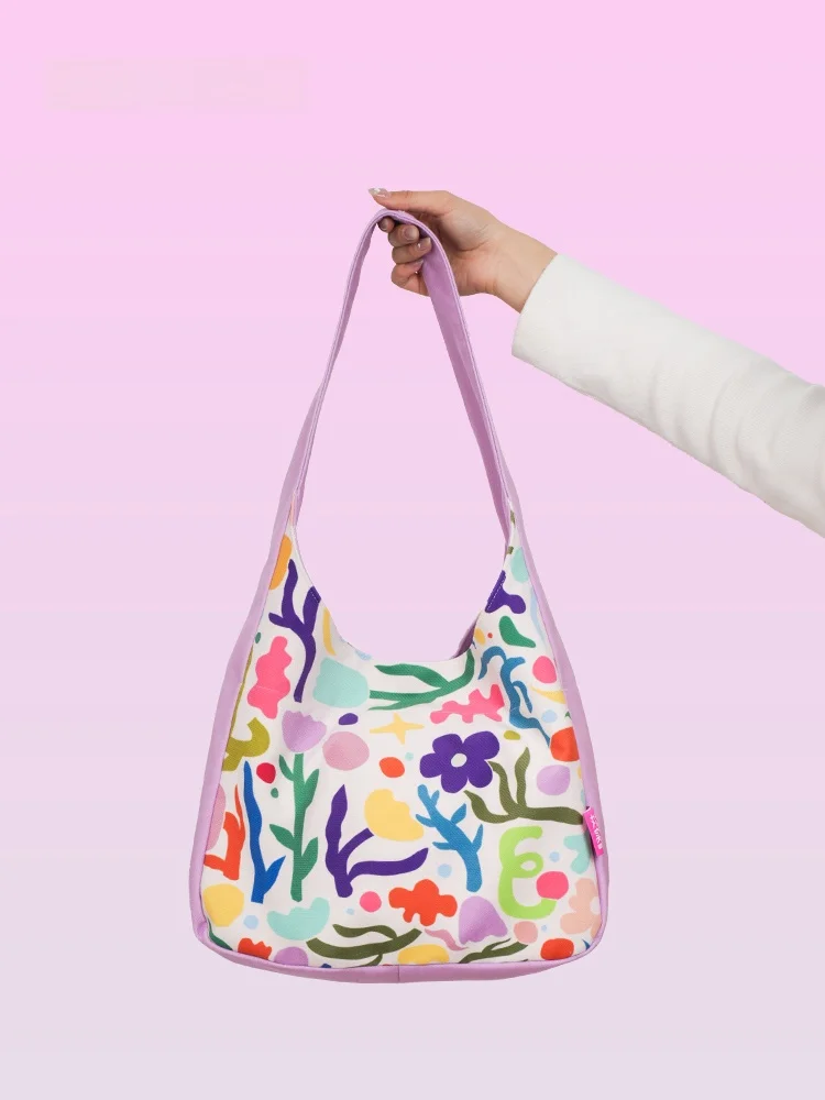 

Large Capaci Floral Print Commuter Women's oulder Bag Versatile Casual Sle Soft Handle Magnetic Bule Closure Handbag
