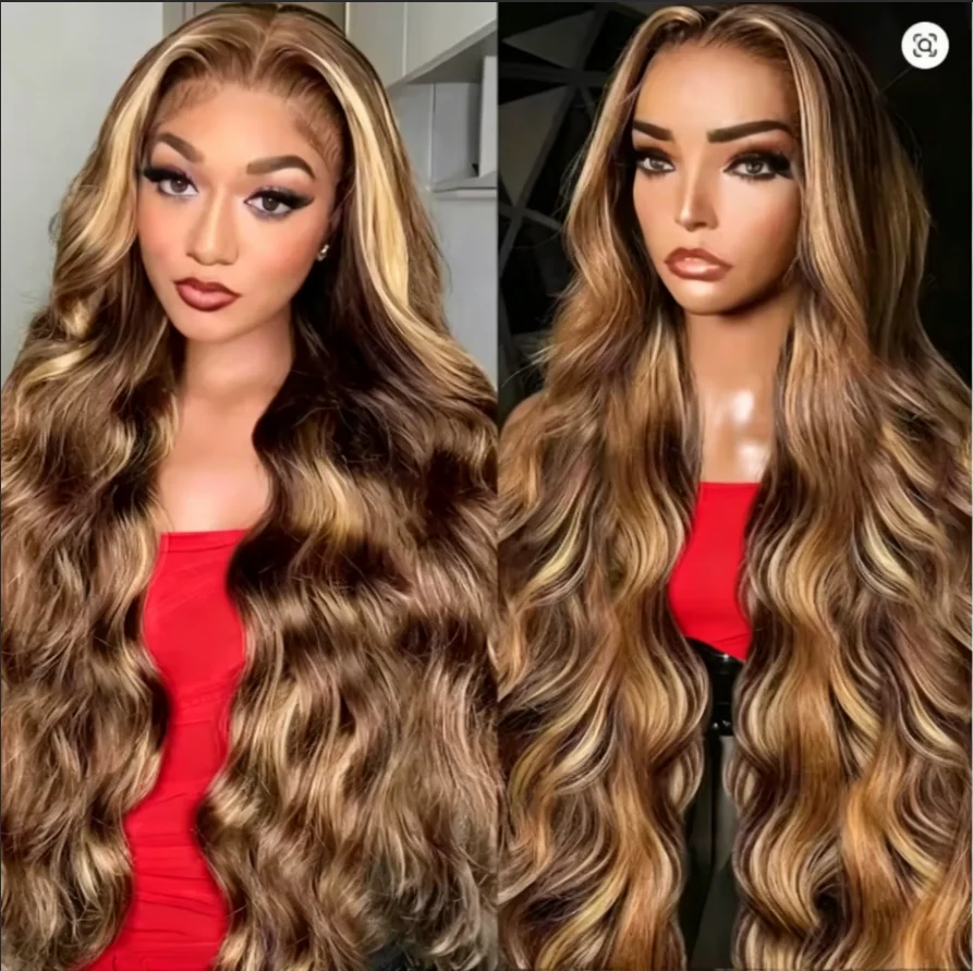 P4/27 Highlight Body Wave Wig 13x4 HD Lace Front Human Hair 13x4 Transparent Lace Wigs Human Hair Pre Plucked 200 Density
