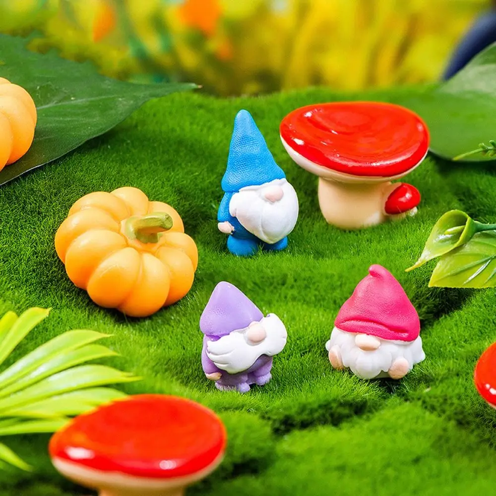 Multicolor Mini Gnome Figurines Mushroom Pumpkin Resin Miniature Dwarfs Statue Handicraft Moss Terrarium Desktop Knick-knack