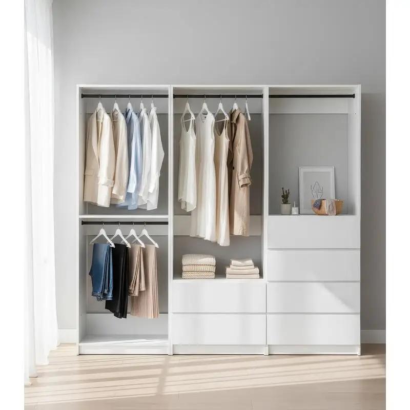 

Freestanding Walk-in Wood Closet System with Ample Storage Solutions