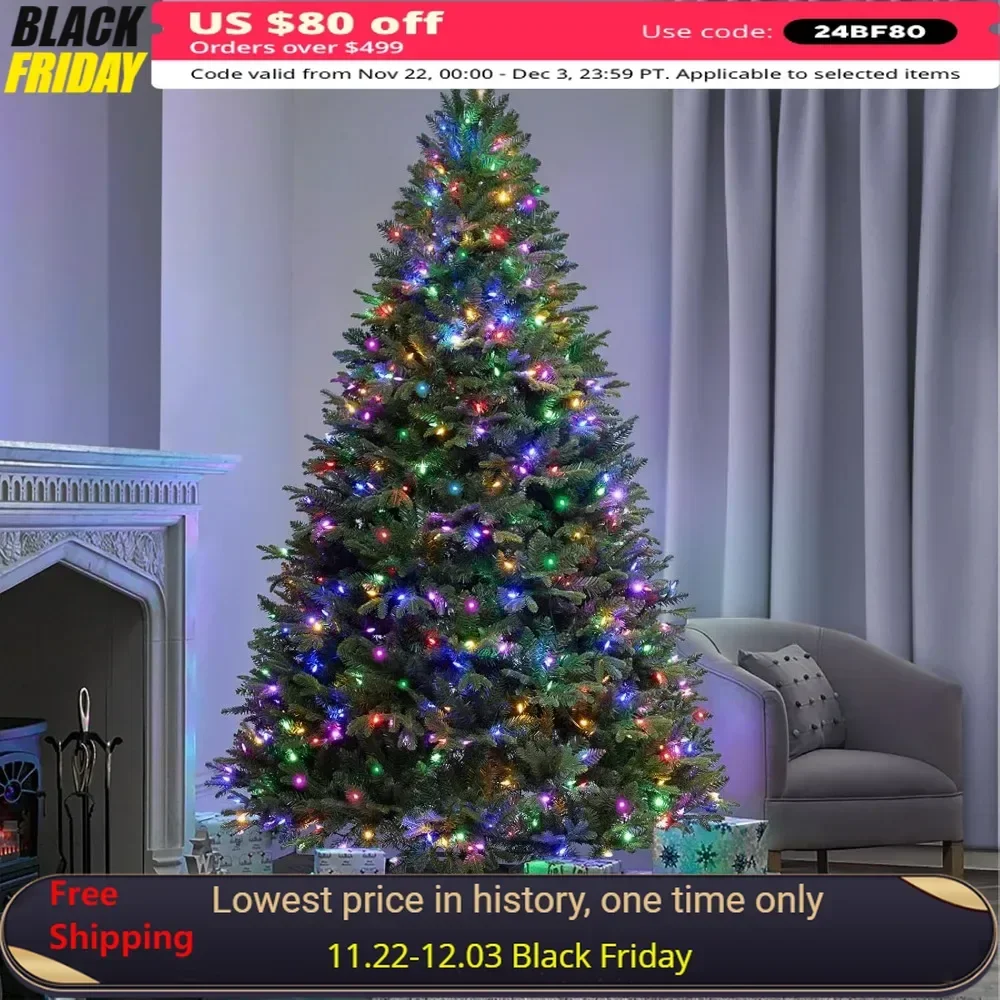 

7.5 Ft Pre-Lit Artificial Christmas Tree with 550 Multi-Color LED Lights & 2208 Branch Tips, Realistic Nordic Spruce
