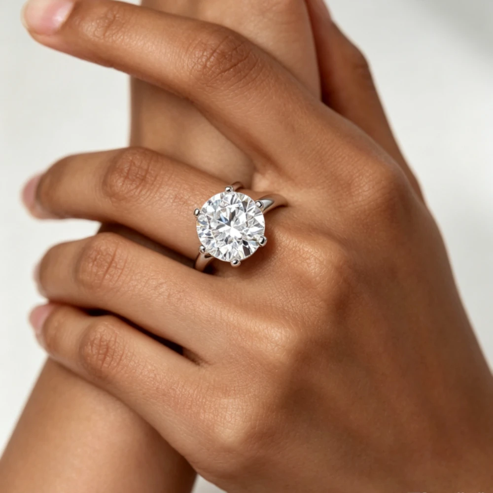 TBCYD 0.5-10CT D Color Moissanite Rings for Women S925 Sterling Silver Ring Rhodium Plated Diamond Wedding Band Classic Luxury Q