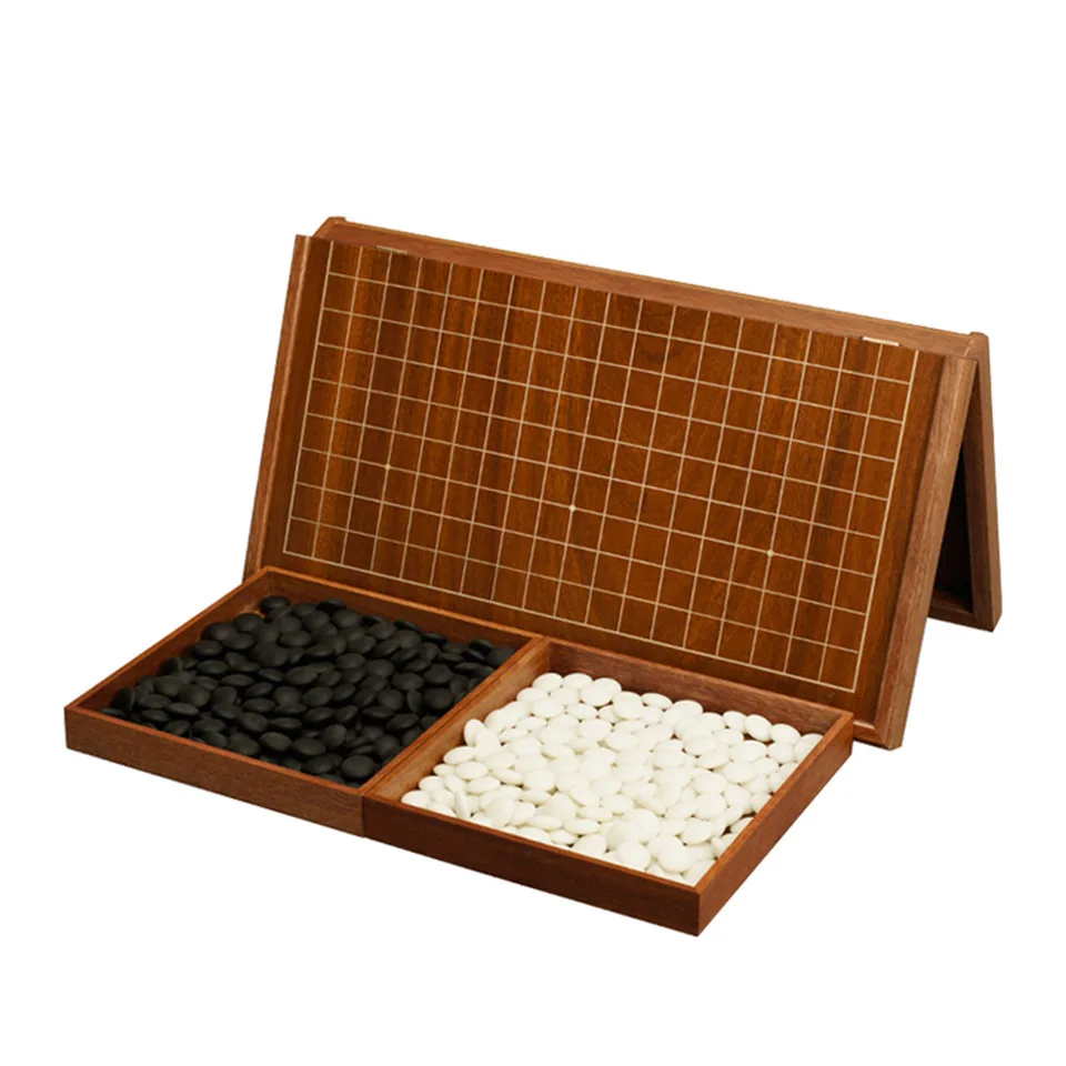 BSTFAMLY Go Chess 19 Road 361 Pcs/Set Chessman Diameter 2.2cm Wood Foldable Chessboard and Jar Chinese Old Game of Go Weiqi G15