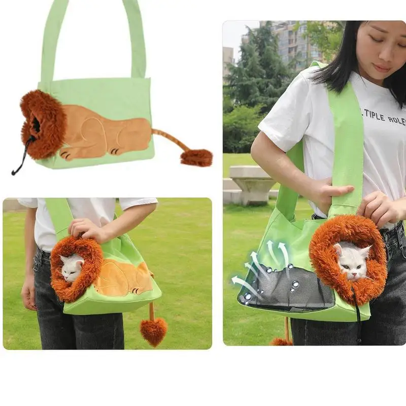 Malha respirável Pet Carrier Bag, saco de viagem portátil, gato, leão dos desenhos animados, lona, saída, dobrável, gatos