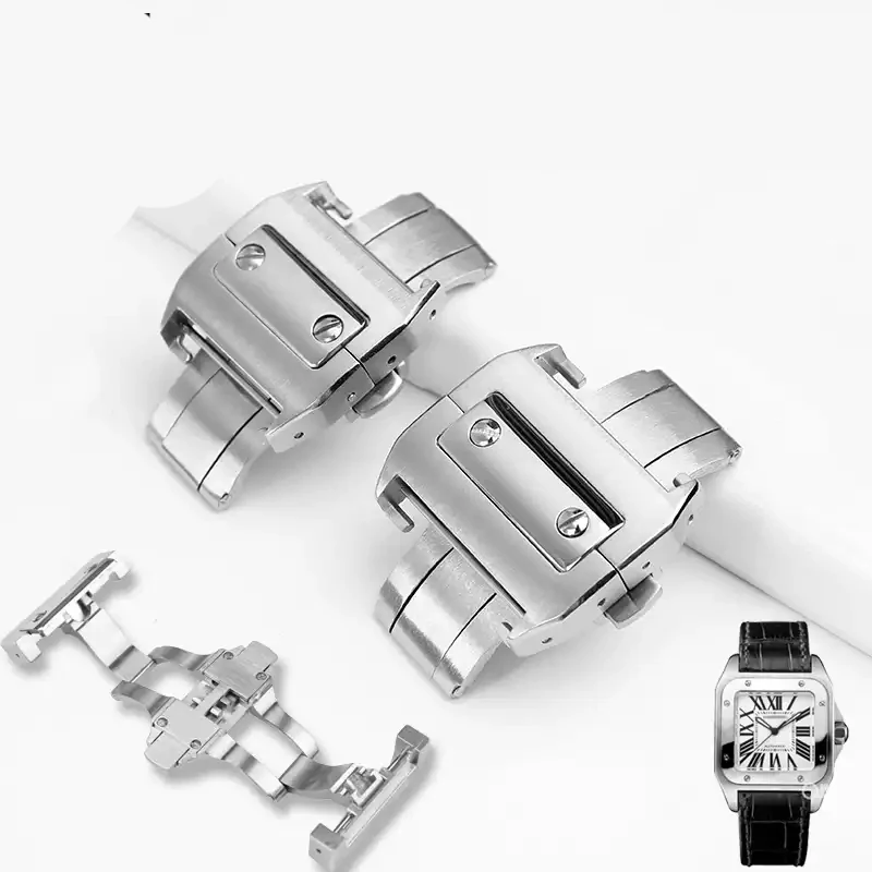 Watch Buckle 316L Stainless Steel Butterfly  Fold Buckle Clasp for Cartier Santos 100 Series 18mm 21mm