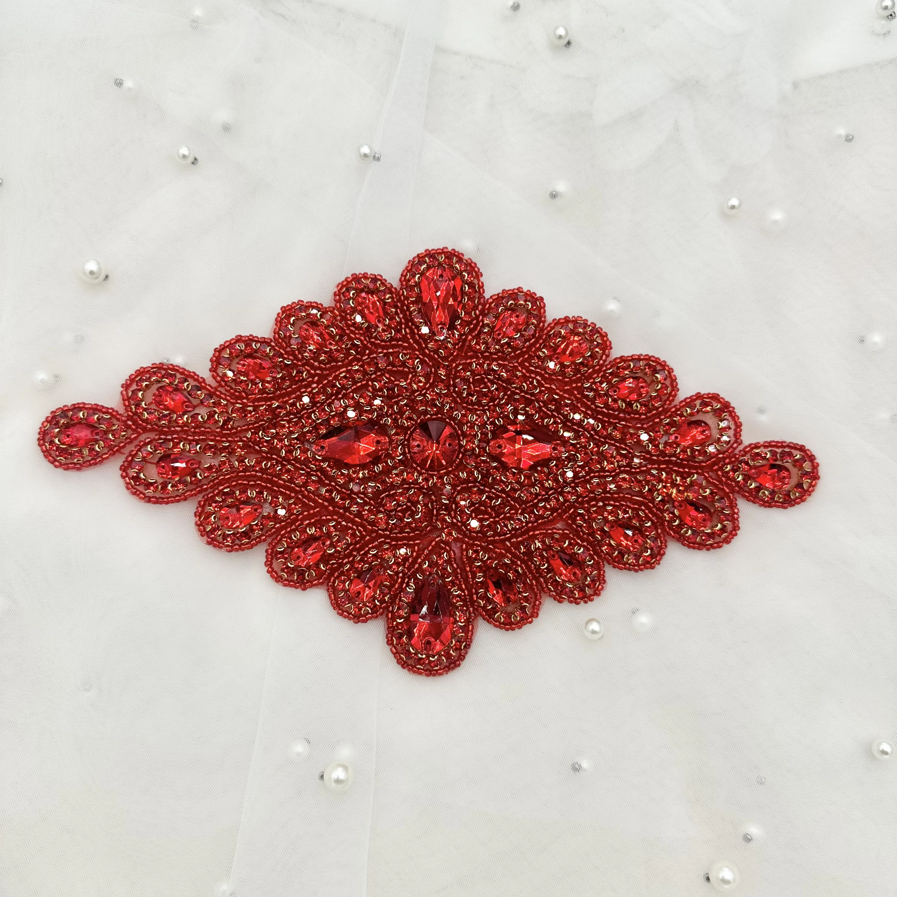 Ceinture à fleurs en strass avec patch de perles de verre colorées cousues à la main et à coller à l'arrière, Matériel DIY pour accessoires de robes de soirée pour femmes