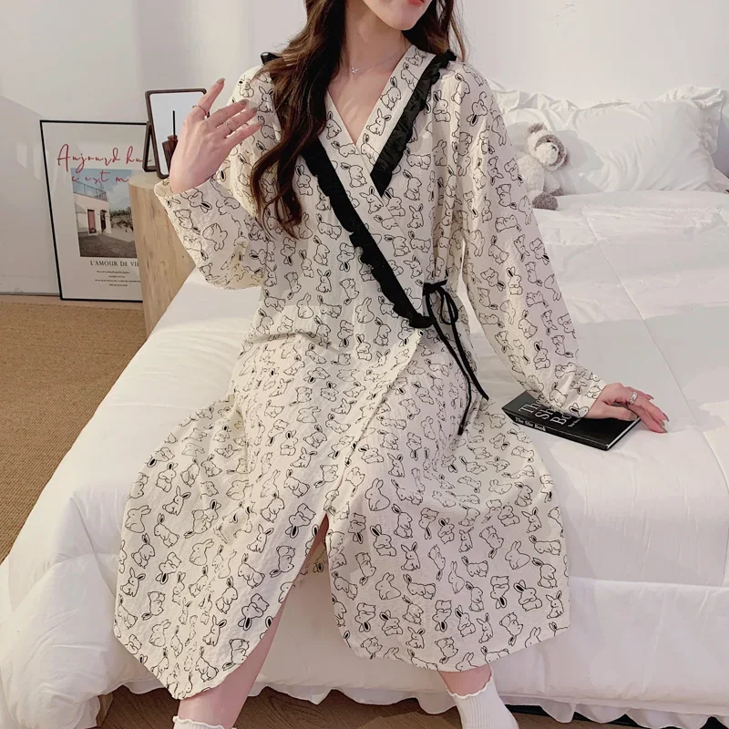 

Across V Gauze Cotton Maternity Nursing Night Dress Spring Summer Robe Sleepwear for Pregnant Women Pregnancy Home Hospital Gown