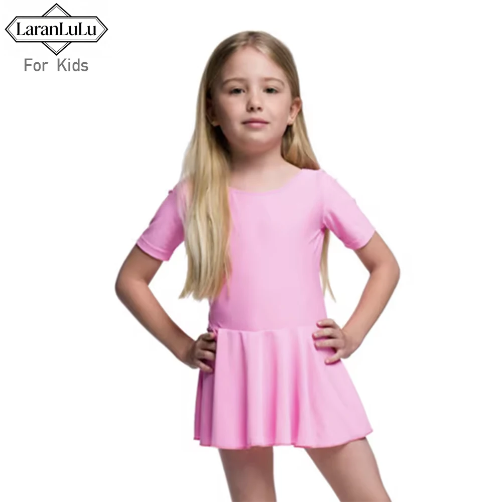 

Kids Ballet Dance Dress for Gilrs Leotard with Skirts Spandex Scoop Neck Dance Wear Short Sleeve Gymnastics Performance Costumes
