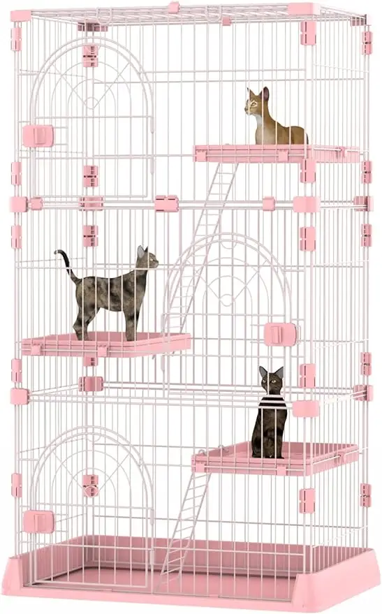 Imagem -03 - Gato de Arame Gaiola Playpen Kennel Grande Espaço Caixa Rosa com Plataformas 30x20x52.5 Camadas 13 Gatos