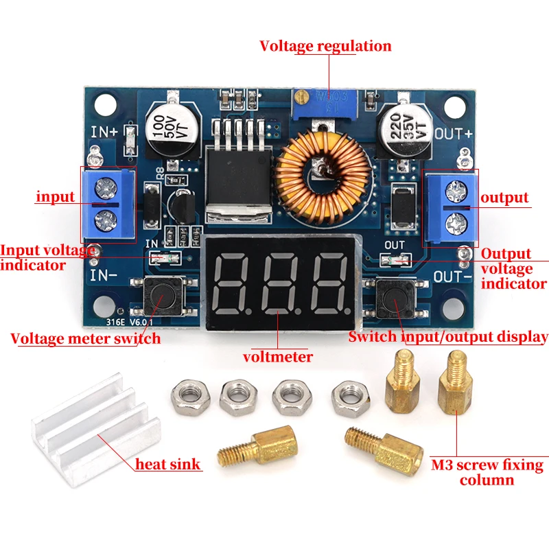 5A 75W XL4015 DC-DC Converter Adjustable Step-Down Module 4.0-38V to 1.25V-36V DIY Adjustable Power Supply