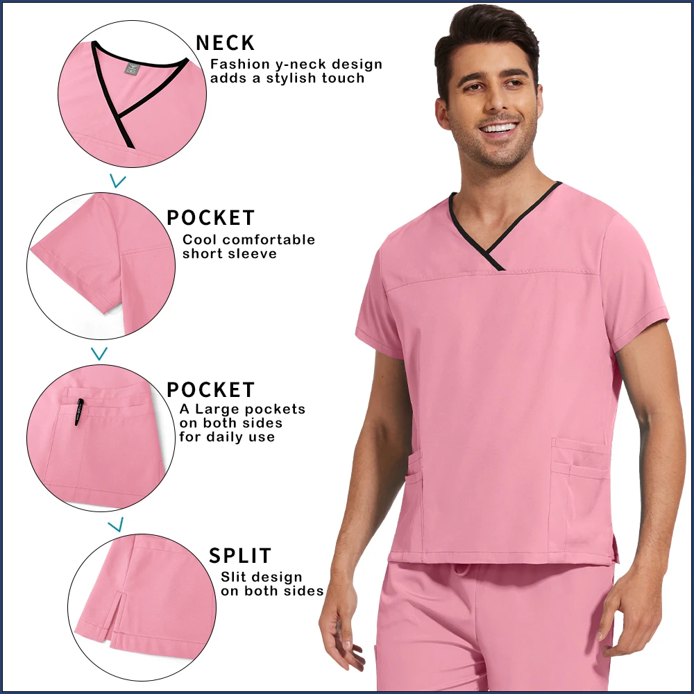 ชุดยูนิฟอร์มพยาบาลสีพื้นเรียบง่าย ชุดสครับสำหรับแพทย์ พยาบาล อุปกรณ์โรงพยาบาล ชุดผ่าตัด ชุดทำงานสำหรับสปาเสริมความงาม