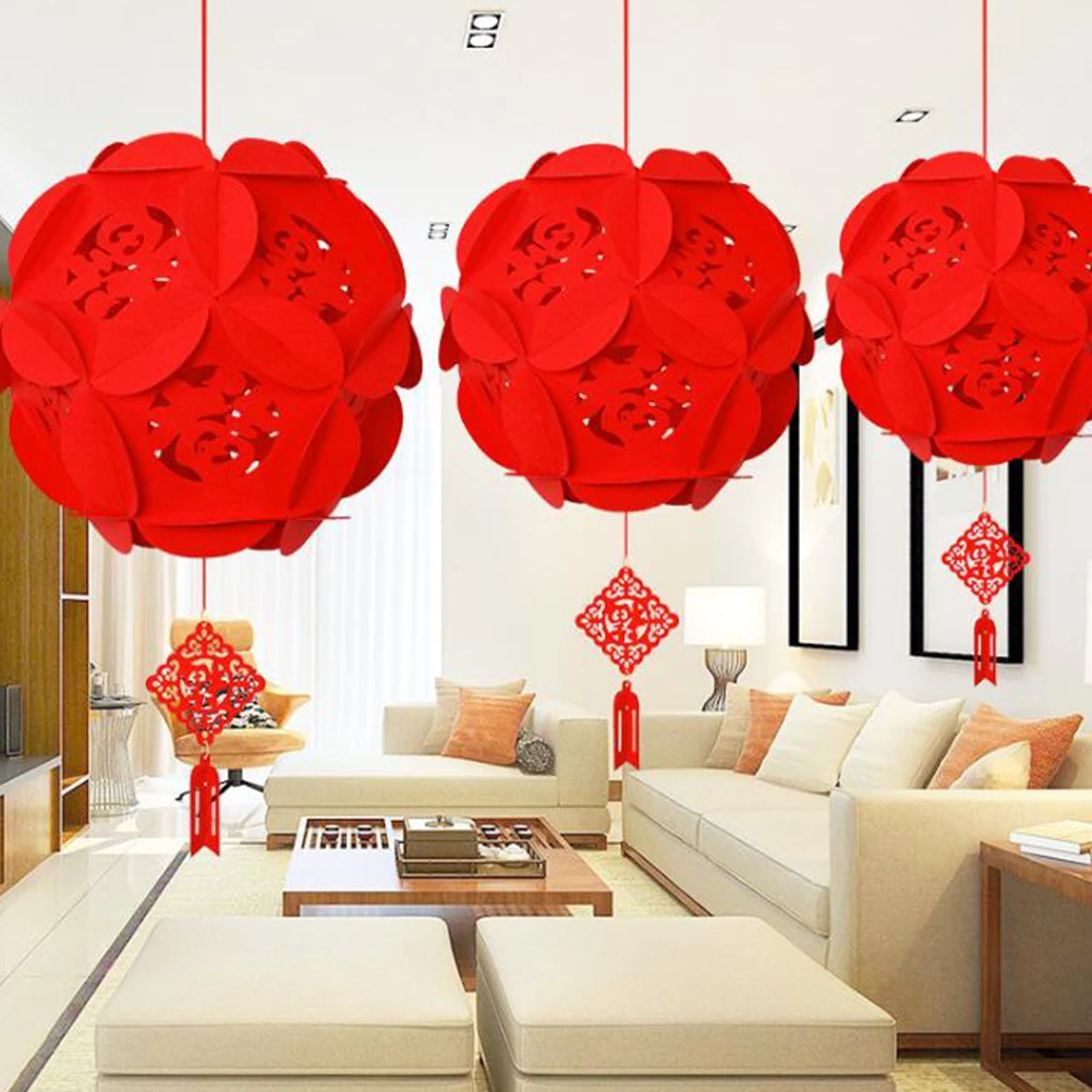 

2 Pcs Lantern Pendant Hanging Lanterns Decoration Foldable Red Decorations