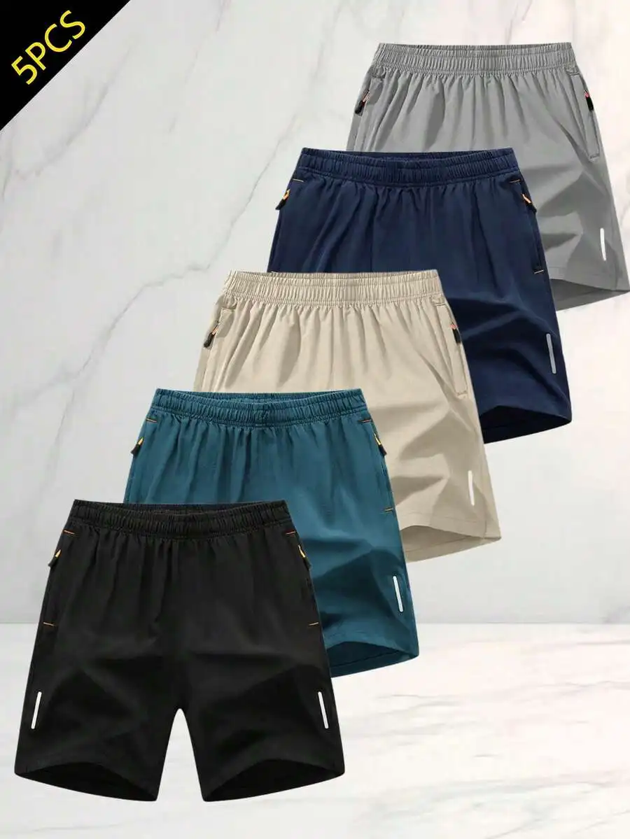 Men's Casual Loose Fit Breathable Shorts, Lightweight Mesh Fabric, Side Zipper Pockets, Suitable For Sports, Fitness, Daily