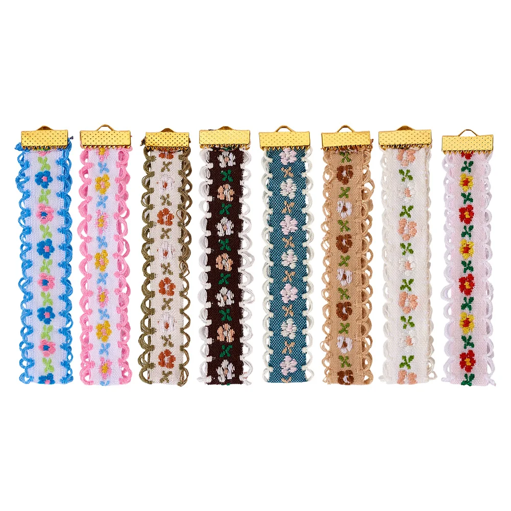 8Pcs/Bag Ethnic Polyester Jacquard Flower Car Key Chain Pendant Decorations with Flower Embroidery for Keychain Diy Supplies