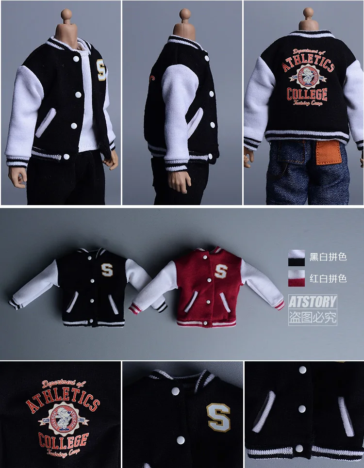 In Stock 1/12 Scale Male Casual Loose Overalls T-shirt Baseball Jacket Clothes for PH TBL 6