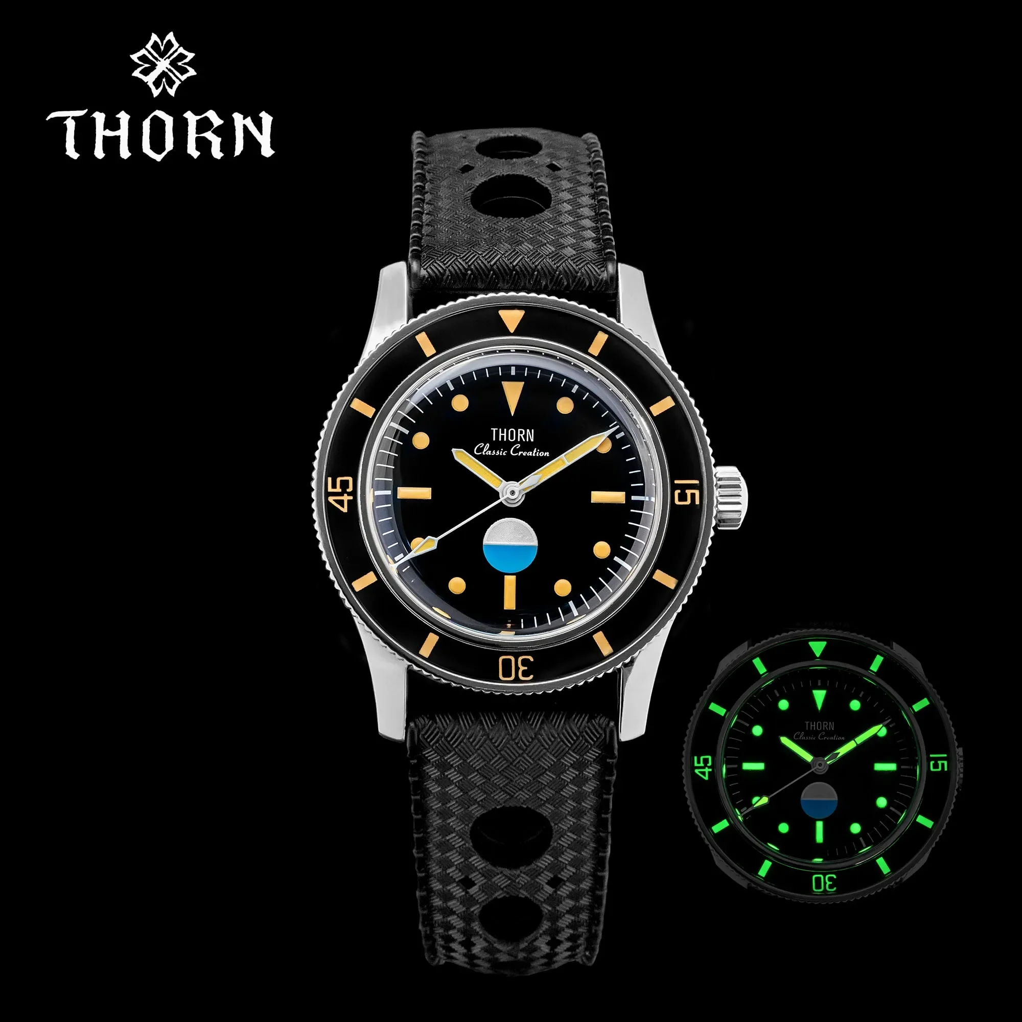 Thorn 38mm Vintage Watch For Men 50-Fathoms Titanium Case PT5000 Movement 20ATM Waterproof Sapphire Glass Luminous Diver Watches