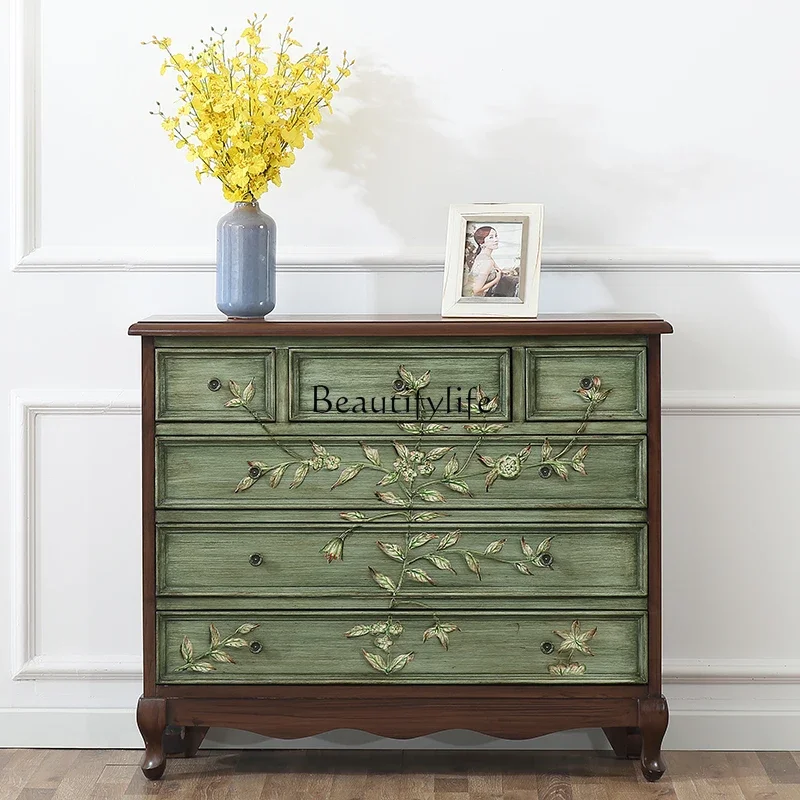 

02*American retro painted six-chest cabinet living room corridor storage locker