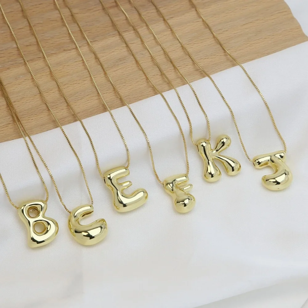 

RoRo Brass Real Gold Plating Hot Selling Balloon Bubbles Puffs Glossy Letter Pendant Necklace