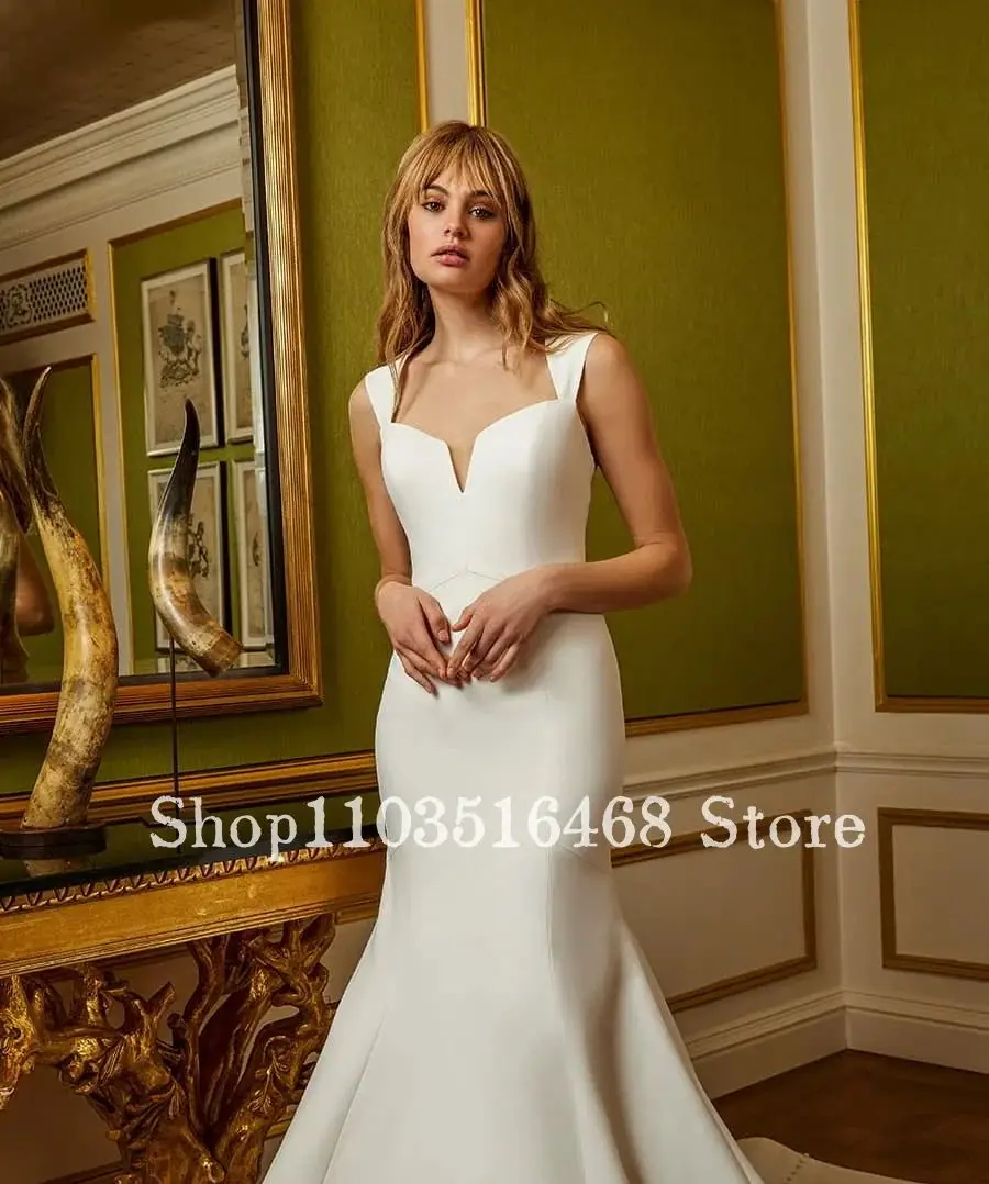 Elegante Satin Brautkleider für Frauen Elfenbein V-Ausschnitt Halfter Meerjungfrau lange Braut formelle Brautkleid Vestido de Noivas