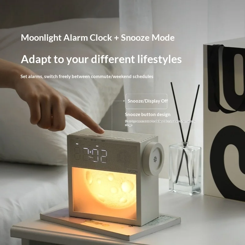 Lunar Night Light White Noise Alarm Clock Sunrise Wake Up Bedroom Sleep Atmosphere Bedside Lamp Birthday Gift Girl Decor LED
