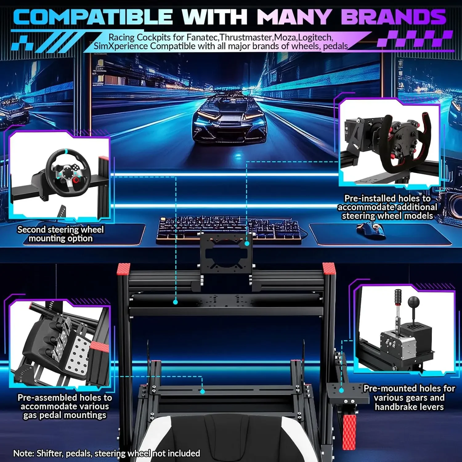 Racing Simulator Cockpit: Elite Series Rennsitz, verstellbare Radhalterung, passend für Logitech/Fanatec (keine Rad/Pedale/Shifter)