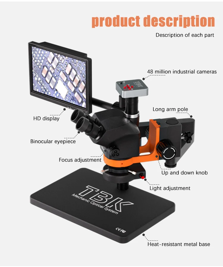 TBK 701 Electron Trinocular Stereo Microscope Portable Mobile Optical Continuously Rotating CCD Camera For Mobile Maintain Tool