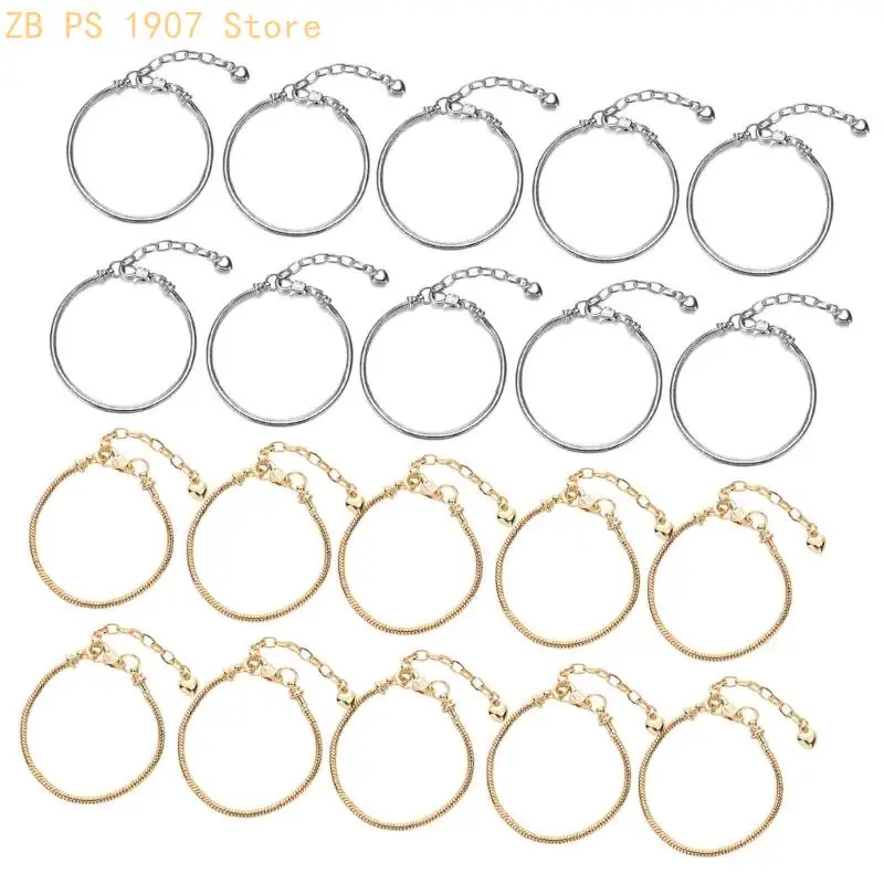 20-Piece Snake-Chain Charm Bracelet Set with Reconfigurable Bodies and Adjustable Extender Clasps for DIY Jewelry Making 55KA