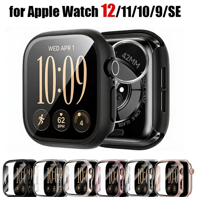 Glass+Cover For Apple Watch case 46mm 42mm 45mm 44mm 41mm 40mm Screen bumper Protector for iwatch serie 12 11 10 9 8 7 6 SE 5