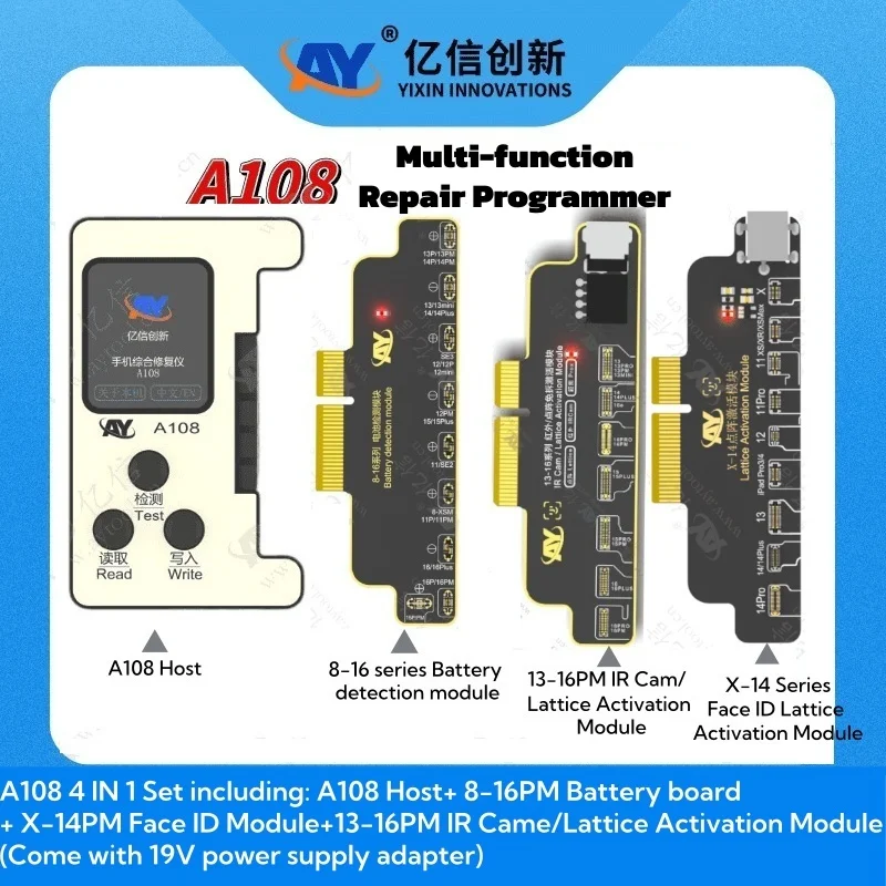 AY A108 BOX Programmatore Face ID per iPhone X-16 Pro Max Proiettore a matrice di punti Riparazione True Tone Fix Strumento di cambio dati salute batteria
