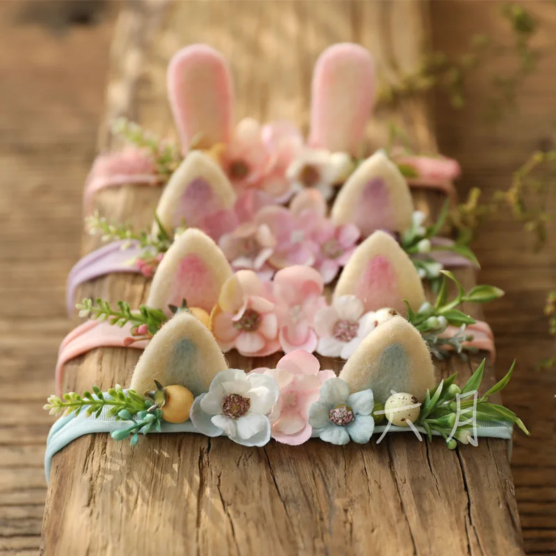 Dvotinst ทารกแรกเกิดการถ่ายภาพ Props Handmade น่ารักแมวดอกไม้ Headwear Headdress Fotografia สตูดิโอถ่ายภาพ Props