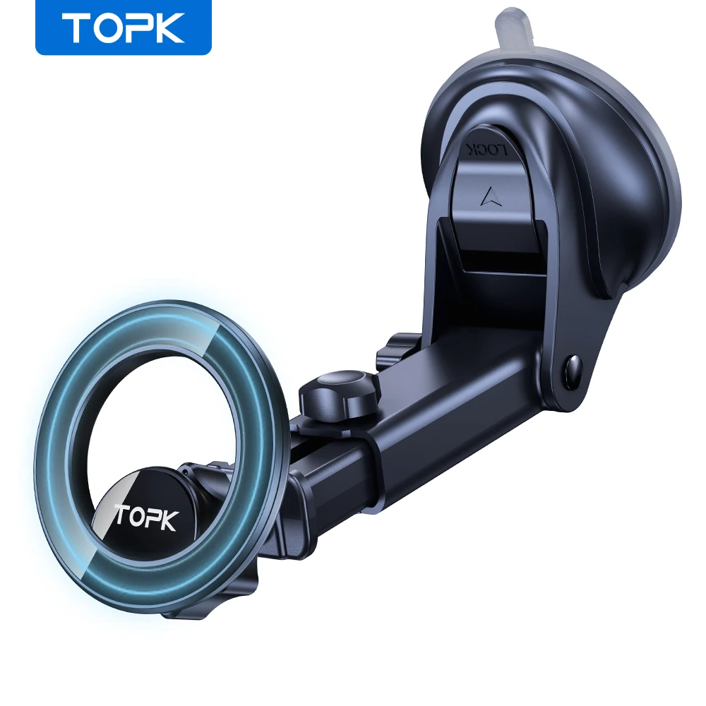 TOPK D52X Magnetic Car Mount, Mag-Safe Design, Easy Installation for Dashboard/Windshield, Fits iPhone 12/13/14/15/16