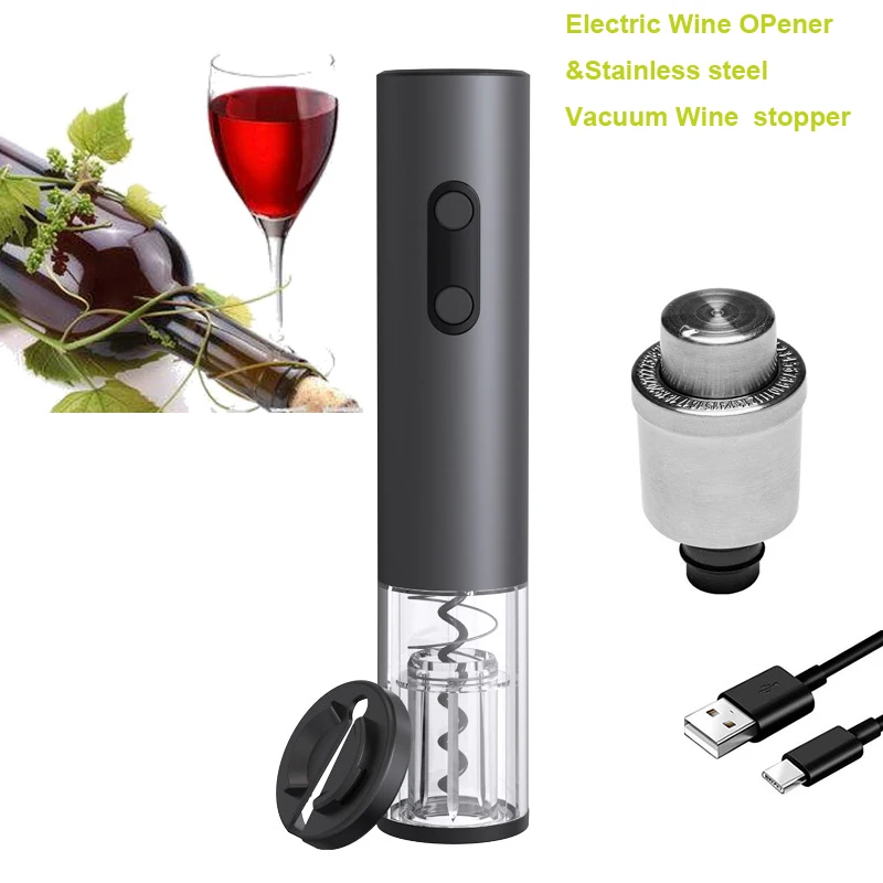 

Электрическая открывалка для вина с 1 шт. вакуумной пробкой для вина, барные инструменты, подарки для любителей вина, вечерние рождественские подарки