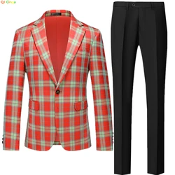 Men's Classic Plaid Suit, Slim Fit Dress Jacket with Black Pants,Asian Size, M-5XL,6XL,Men Sets, Fashion, 2 Pcs