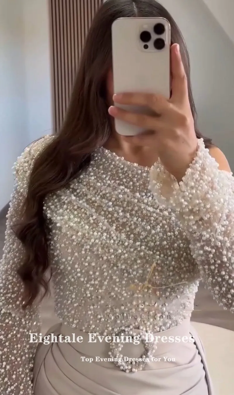 فستان سهرة عربي Eightale فستان حفلات إسلامي مخصص بكتف واحد وأكمام طويلة لحفلات الزفاف حورية البحر رداء السهرة #6