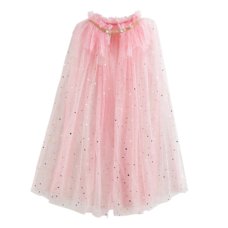 Girls Princess Tulle Cape Shiny Star Cloak Kids Fairy Dress Up Poncho Toddler Halloween Costume Accessory Book Week Party Shawl