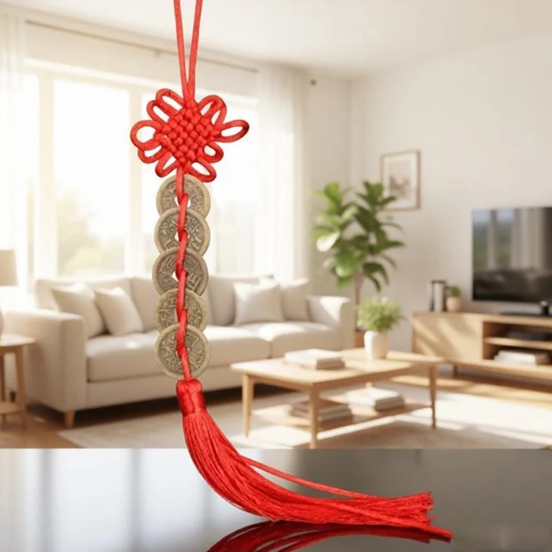 1Pc Chinese Feng Shui Coins with Handmade Red Enless Knot Home Decor Hanging Decoration Lucky Ornaments for Car Wealth Success