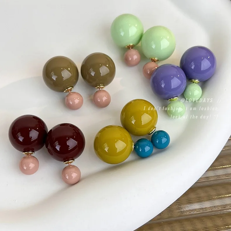 Stud Earrings Resin Round Reversible Contrasting Multicolor Playful Korean Exclusive Design Trendy Versatile Jewelry
