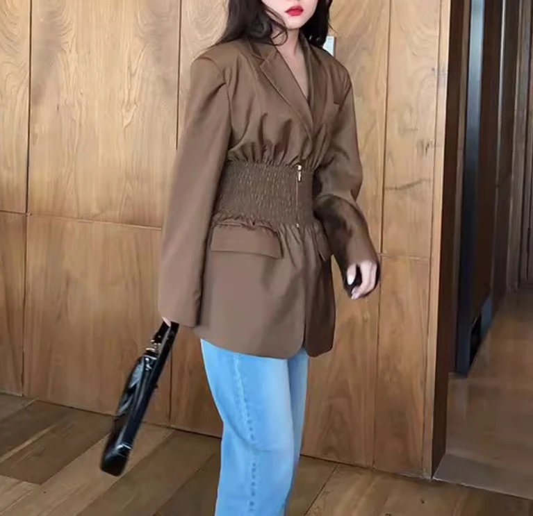 SuperAen แจ็คเก็ตหนังผู้หญิงฤดูใบไม้ผลิและฤดูใบไม้ร่วง 2025 ใหม่หลวมสั้นแฟชั่นแจ็คเก็ตหนัง PU