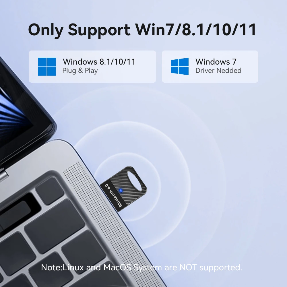 Elough Adattatore Bluetooth USB Dongle wireless Bluetooth 6.0 per PC Windows 11/10/8.1 Ricevitore trasmettitore Bluetooth USB per mouse