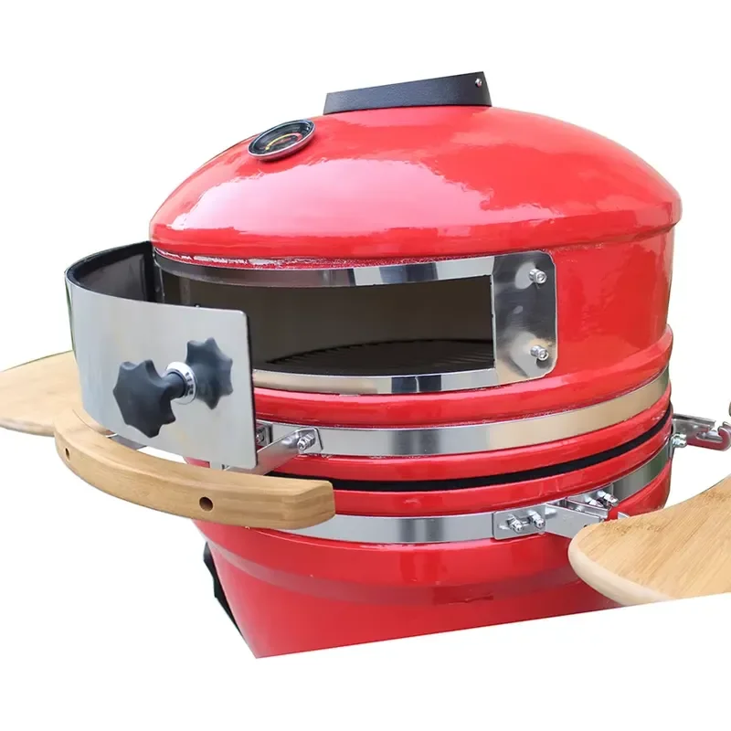 Auplex 21 Inch Modern Ceramic Pizza Oven Portable Outdoor BBQ Grill Remote Control Folding Feet Smokeless Trolley for Home