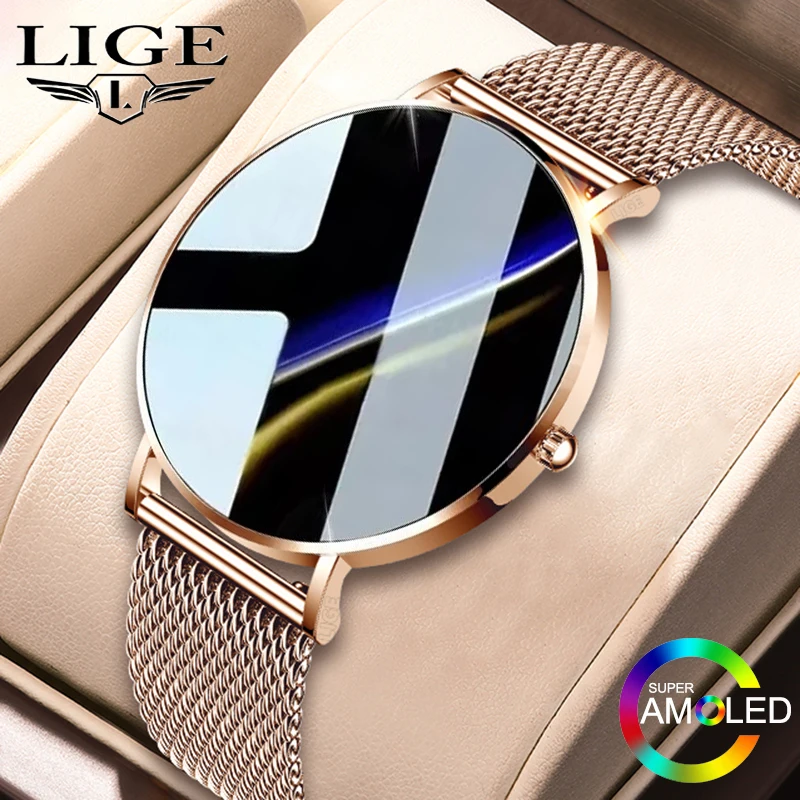 

LIGE Ultra Thin Smart Watch Women AMOLED 360*360HD Screen Fashion Ladies Smartbracelet Call Reminder Men Waterproof Smartwatches