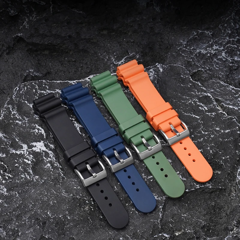 20mm 22mm High Quality Fluorine Rubber Strap for Seiko Canned Abalone Black&Green Aqua Ghost Sport Waterproof Watchband